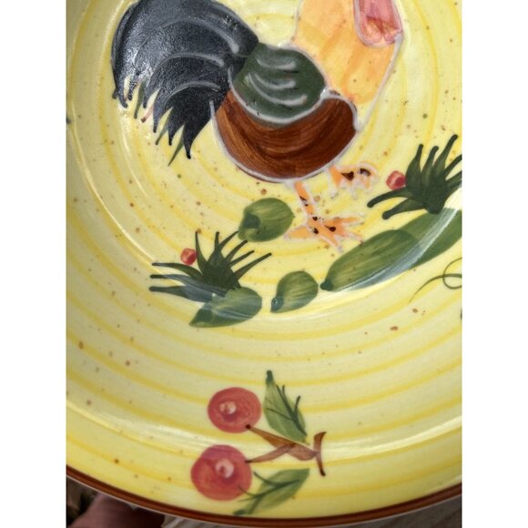Hand-Painted Yellow Tuscan Rooster Ceramic Serving Bowl - Picture 5 of 13